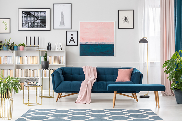 Blue elegant living room interior